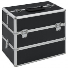vidaXL Casetă de cosmetice, negru, 37 x 24 x 35 cm, aluminiu