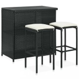 Set mobilier de bar, 3 piese, negru, poliratan GartenMobel Dekor