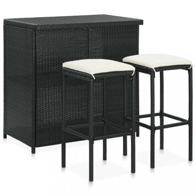 vidaXL Set mobilier de bar, 3 piese, negru, poliratan foto