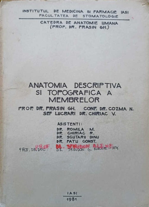 ANATOMIA DESCRIPTIVA SI TOPOGRAFICA A MEMBRELOR-FRASIN GH., COZMA N., CHIRIAC V.-251195