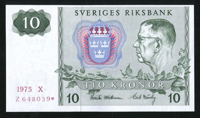 p124 SUEDIA 10 KRONOR COROANE 1975 seria Z * REPLACEMENT NECIRCULATA UNC