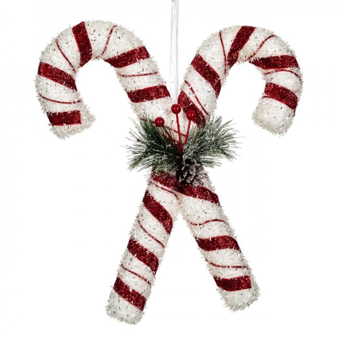 Decorațiuni Crăciun, Bastonașe Decorative, Spumă, Roșu-Alb, Glitter, 30 cm