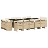 Set mobilier de gradina cu perne, 15 piese, bej, poliratan