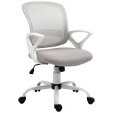 Scaun de Birou din Plasa din Material Textil Gri, Scaun pentru Masa de Lucru Ergonomic si Rotativ cu &Icirc;naltime Ajustabila Vinsetto | Aosom Romania