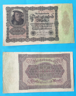 Bancnota veche - Germania 50000 Mark 1922 - serie D. 11272792 stare foarte buna foto