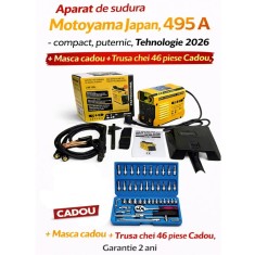 Aparat de sudura Motoyama Japan, 495 A &ndash; compact, puternic, Tehnologie 2026 + Masca cadou + Trusa chei 46 piese Cadou