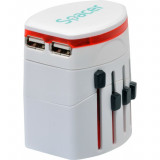 Adaptor priza Spacer, Universal, 2x USB, Alb