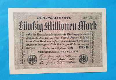 GERMANIA 50000000 Mark 1924 - CINZECI MILIOANE Bancnota veche originala -Superba foto