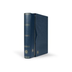 Clasor timbre PREMIUM 32file / 64pagini negre, cu caseta de protecție, albastra