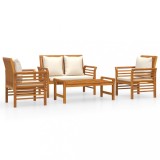 Set mobilier de gradina cu perne, 4 piese, lemn masiv de acacia