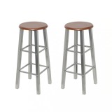 Cumpara ieftin Scaune de bar, 2 buc., metal, șezut din MDF