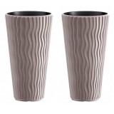 Set 2 ghivece de flori, Sandy Slim, rotunde, inalte, 29.7x53.1 cm, cafeniu, Prosperplast