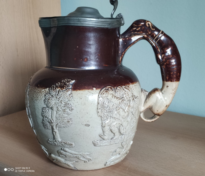 Decantor antic din ceramica stoneware, Anglia, sf de sec 18 -