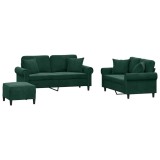 Cumpara ieftin Set canapea cu perne, 3 piese, verde inchis, catifea