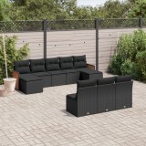 Gossi set canapele de gradina cu perne, 10 piese, negru, poliratan