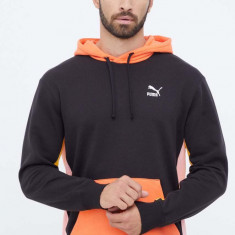 Puma hanorac de bumbac barbati, culoarea negru, cu glugă, modelator