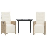 Cumpara ieftin Set bistro cu perne, 3 piese, bej, poliratan