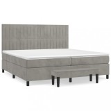 Cumpara ieftin Pat box spring cu saltea, gri deschis, 200x200 cm, catifea