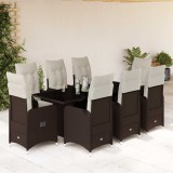 vidaXL Set bistro de grădină cu perne, 9 piese, maro, poliratan 3277073