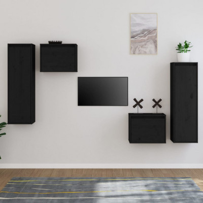 vidaXL Comode TV, negru, 4 buc., lemn masiv de pin foto