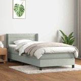 vidaXL Pat box spring cu saltea, gri deschis, 90x210 cm, catifea 3318183