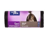 Saci menajeri Ropack, 35 l, 50 buc/rola, Negru