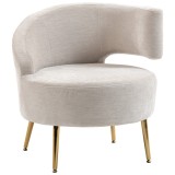 HOMCOM Scaun Modern pentru Living cu Spătar Arcuit și Arcuri Individuale, Tapițat cu Chenille, Spumă, Lemn și Oțel, 69x65x67 cm, Crem și Auriu | Aosom