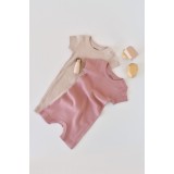 Set de 2 salopetele cu maneca scurta din bumbac organic si modal - Roz/ Blush BabyCosy (Marime: 12-18 Luni)