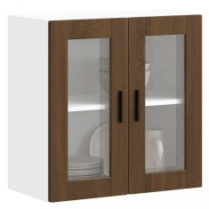 vidaXL Dulap de bucătărie cu ușă din sticlă din stejar maro &bdquo;Porto&rdquo;.