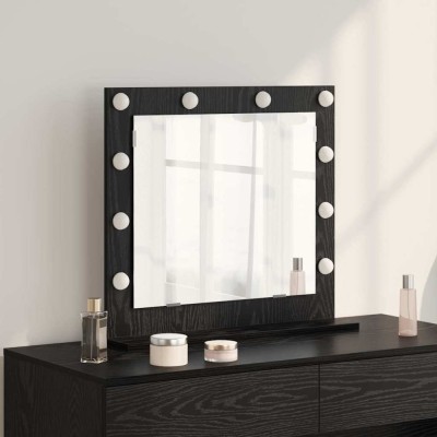 vidaXL Oglindă de toaletă cu lumini LED Stejar Negru 60x55x18 cm foto