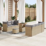 Set de canapea ieranziXL cu 10 piese cu perne bej ratan acacia, Set de mese ieranziXL cu 3 piese cu perne bej ratan acacia, vidaXL