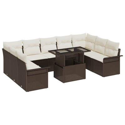 vidaXL Set de canapele pentru grădină 10 pcs Maro 100 x 55 x 73 cm 3357081 foto
