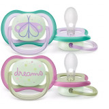 Set 2 suzete Philips-Avent SCF376/19, ultra air NightTime 0-6 luni, Ortodontice, fara BPA, Fosforescent, Dreams/Fluturas