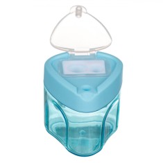 Ascuțitoare Plastic Triunghiulară, Capac Transparent, Două Găuri, Bleu