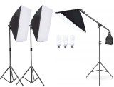 Cumpara ieftin Kit 3 softbox cu macara si 3x becuri foto 40 w, Negru, Oem