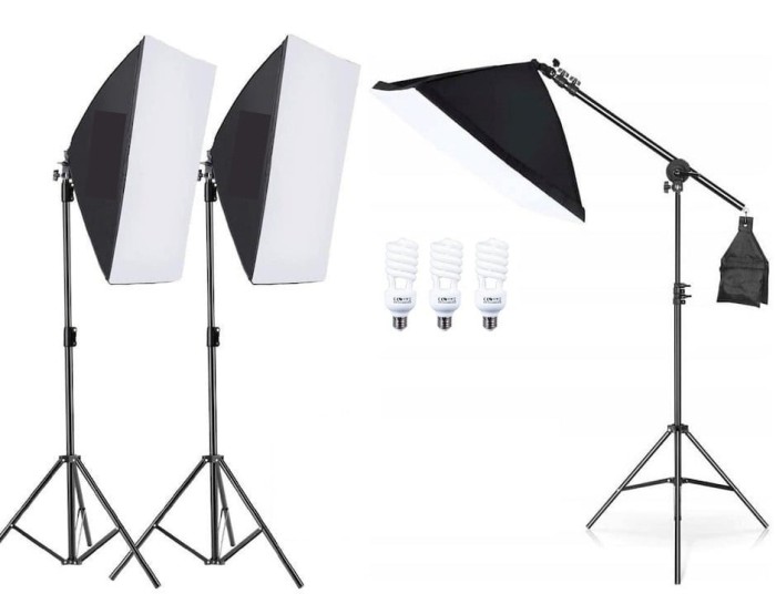 Kit 3 softbox cu macara si 3x becuri foto 40 w, Negru