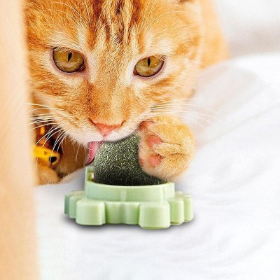 Jucarie interactiva pentru pisicute cu minge rotativa 360掳 din iarba Catnip pentru curatarea dintilor, 5.5 cm, Verde foto