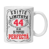 Cana alba personalizata "editie limitata - perfecta", 44 ani, INOVATIX&reg;. 330ml