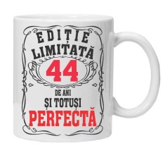 Cana alba personalizata &quot;editie limitata - perfecta&quot;, 44 ani, INOVATIX&reg;. 330ml