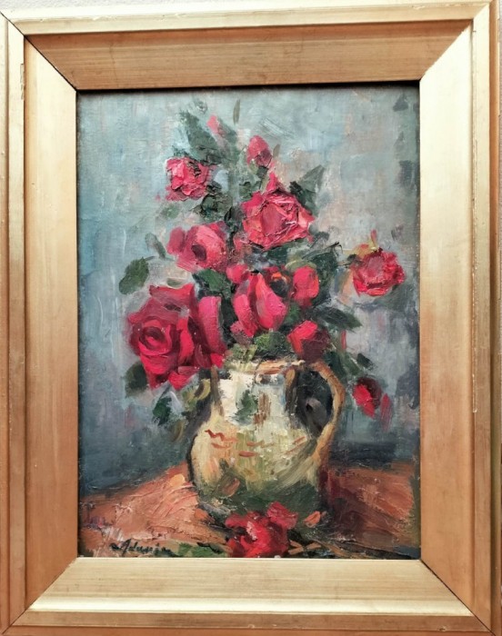 Mihai Adamiu (1901-1984), pictură &ndash; Cană cu trandafiri