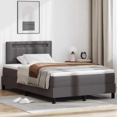 vidaXL Cadru de Pat cu Saltea Gri 120 x 200 cm Piele artificială foto