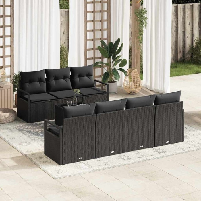 vidaXL Set de canapele pentru grădină 8 pcs Negru 55 x 55 x 37 cm 3346293