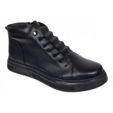 Ghete barbati casual negre din piele naturala imblanite cu fermoar GS2021GN