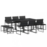 Cumpara ieftin Set mobilier de gradina, 11 piese, cu perne, negru, textilena