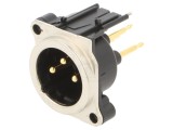 Conector XLR soclu tată 3 pini unghi 90&deg; THT argintiu 6A