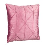 Perna decorativa din catifea, inchidere cu fermoar, model geometric in relief, roz, 45x45 cm