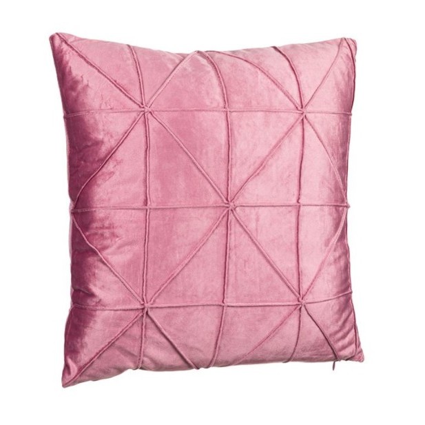 Perna decorativa din catifea, inchidere cu fermoar, model geometric in relief, roz, 45x45 cm