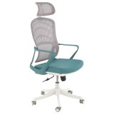 Scaun birou ergonomic HM Vesuvio 2, mesh, mecanism balans, baza polipropilena, suport lombar, tetiera reglabila, 120 kg, turcoaz gri alb