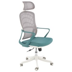 Scaun birou ergonomic HM Vesuvio 2, mesh, mecanism balans, baza polipropilena, suport lombar, tetiera reglabila, 120 kg, turcoaz gri alb