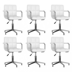 vidaXL Scaune de bucătărie pivotante, 6 buc., alb, piele ecologică